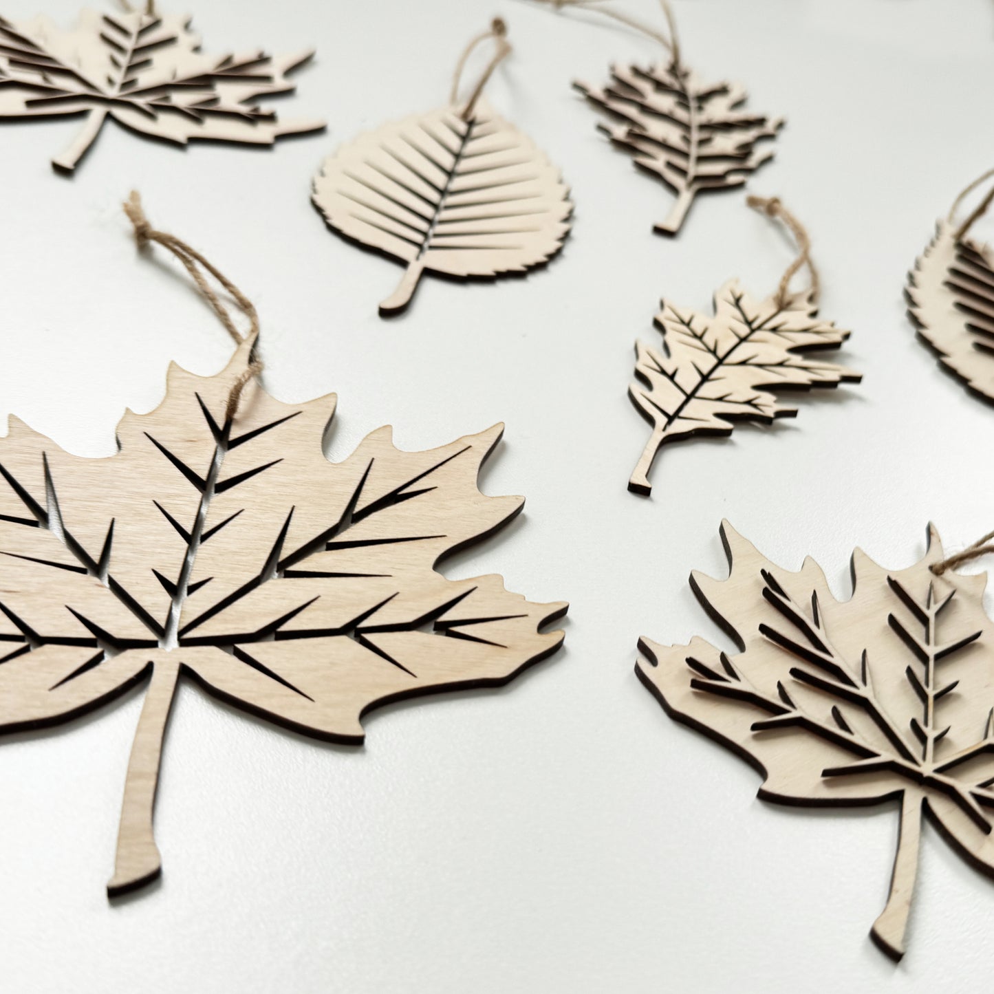 Wooden Leaf Ornament Set