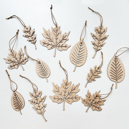 Wooden Leaf Ornament Set