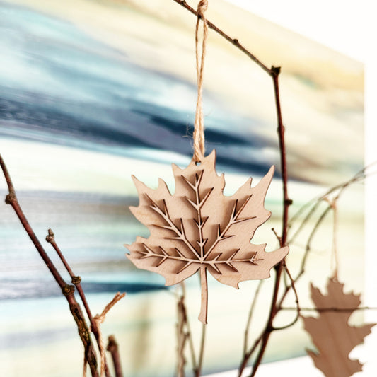 Wooden Leaf Ornament Set